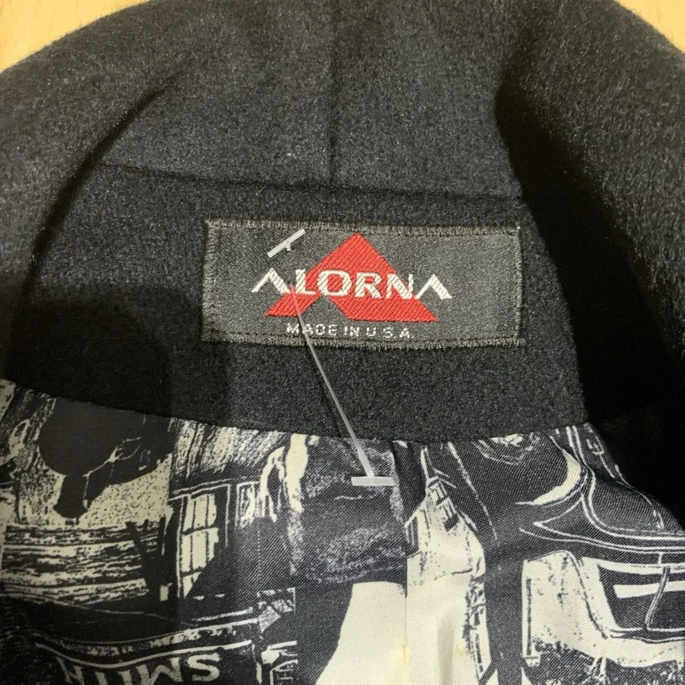 Vintage Alorna Lined Wool Double Breasted‎ Trench Pea Coat Womens L Black USA